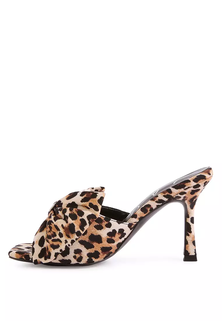 London Rag Leopard High Heeled Bow Slider Sandals