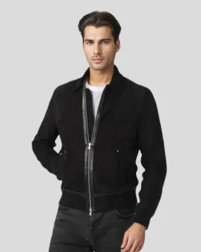 Luxe Noir Black Suede Bomber Leather Jacket