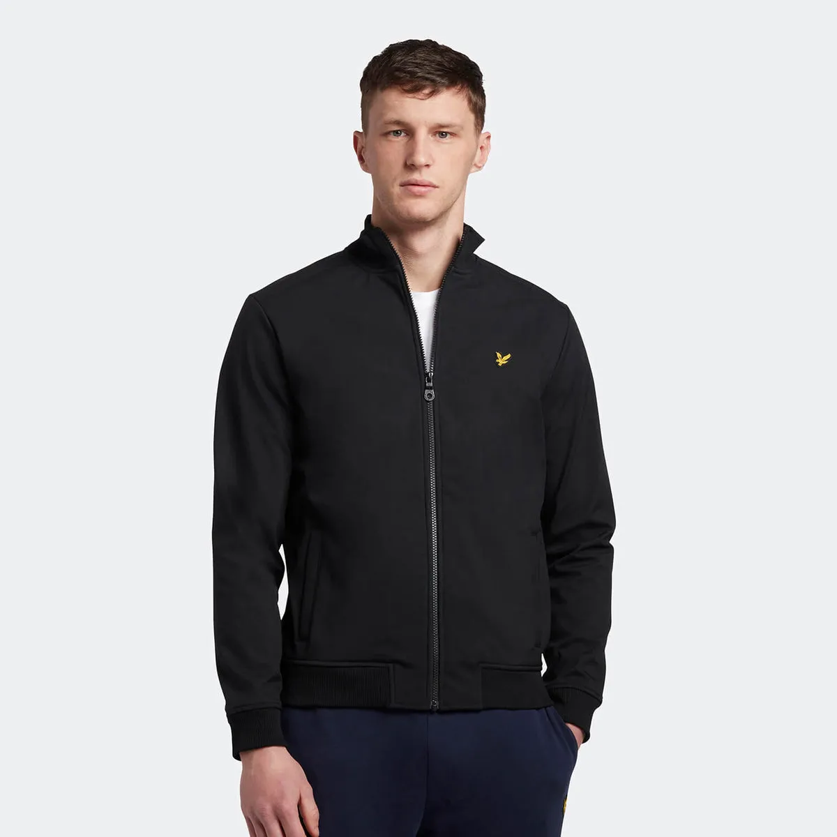 Lyle & Scott Zip Through Funnel Neck Soft Shell Jacket in Jet Black