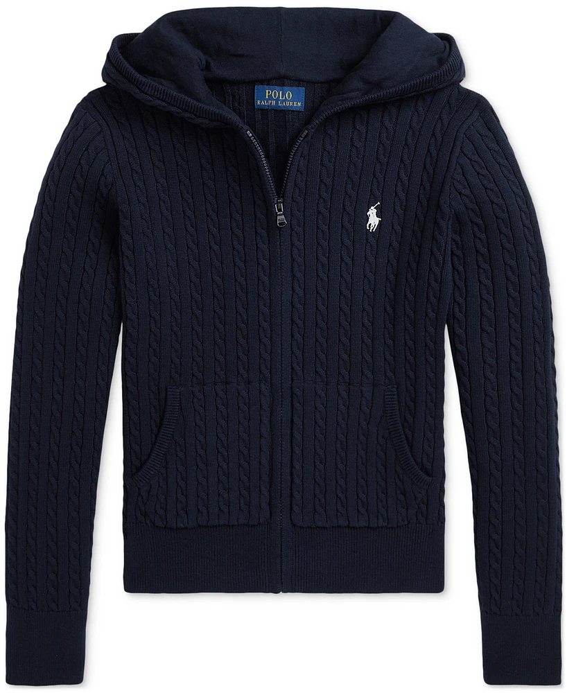 Macy's Polo Ralph Lauren Big Girls Mini-Cable Cotton Full-Zip Hoodie