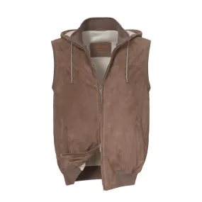  Mandelli Hooded Leather Vest in Taupe