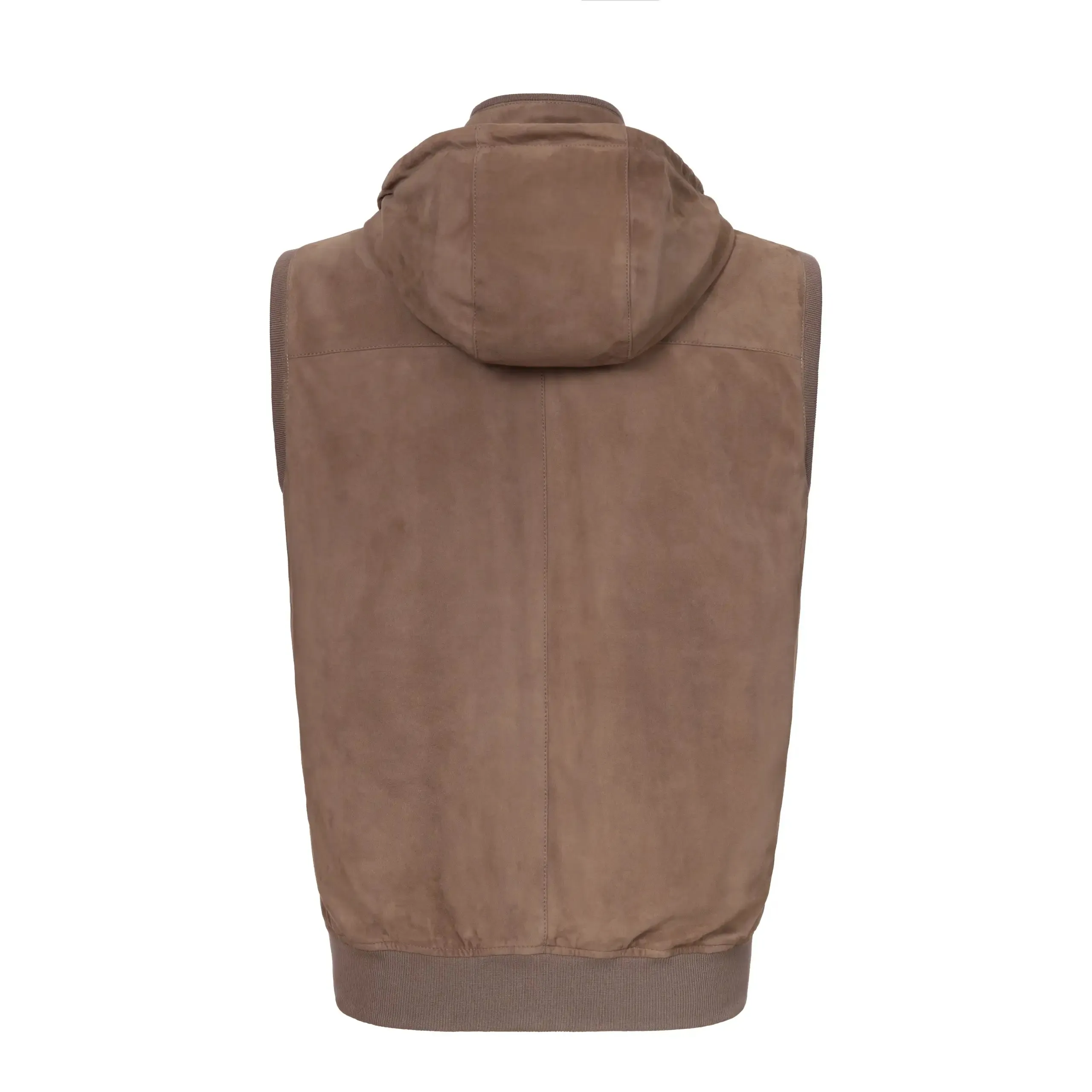  Mandelli Hooded Leather Vest in Taupe