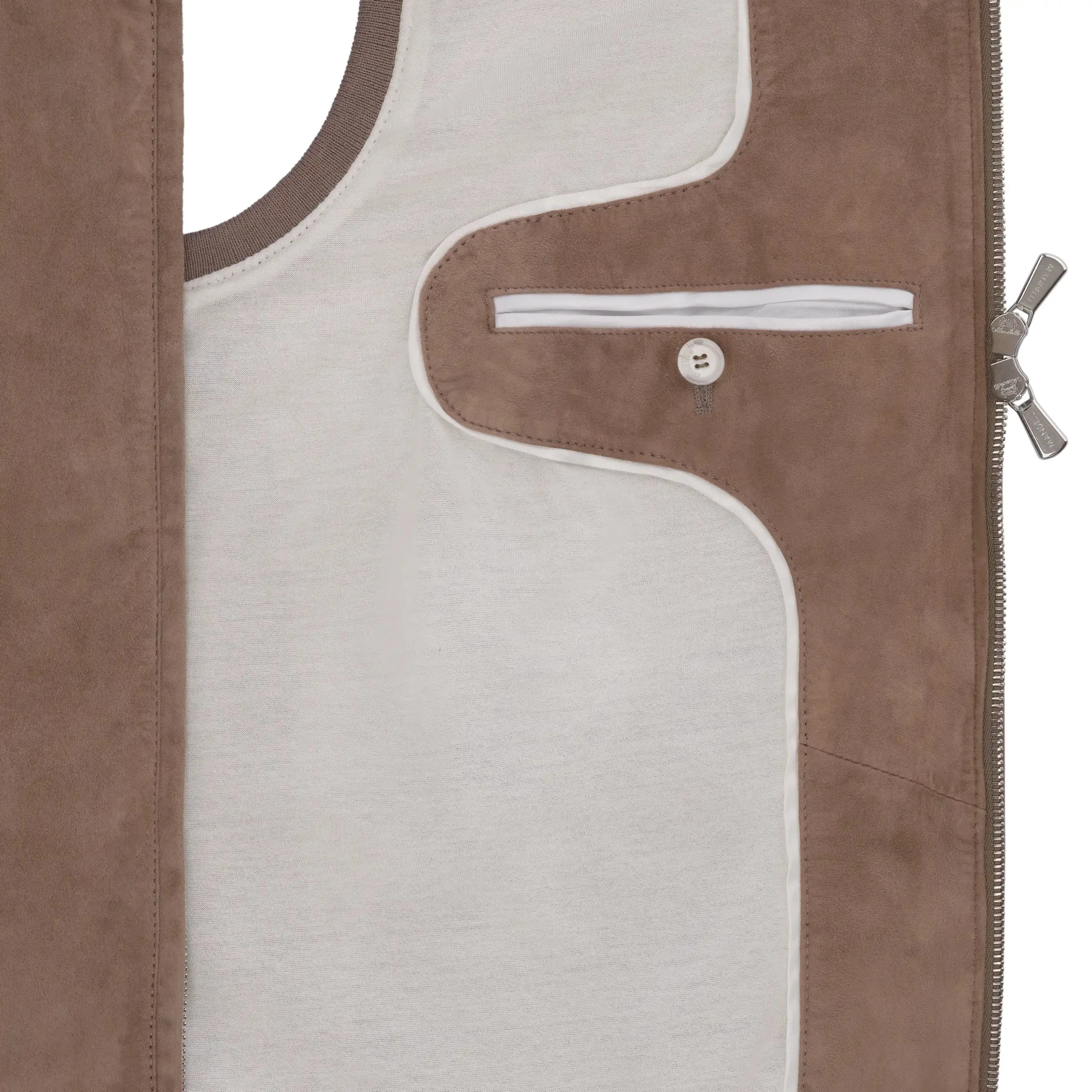  Mandelli Hooded Leather Vest in Taupe