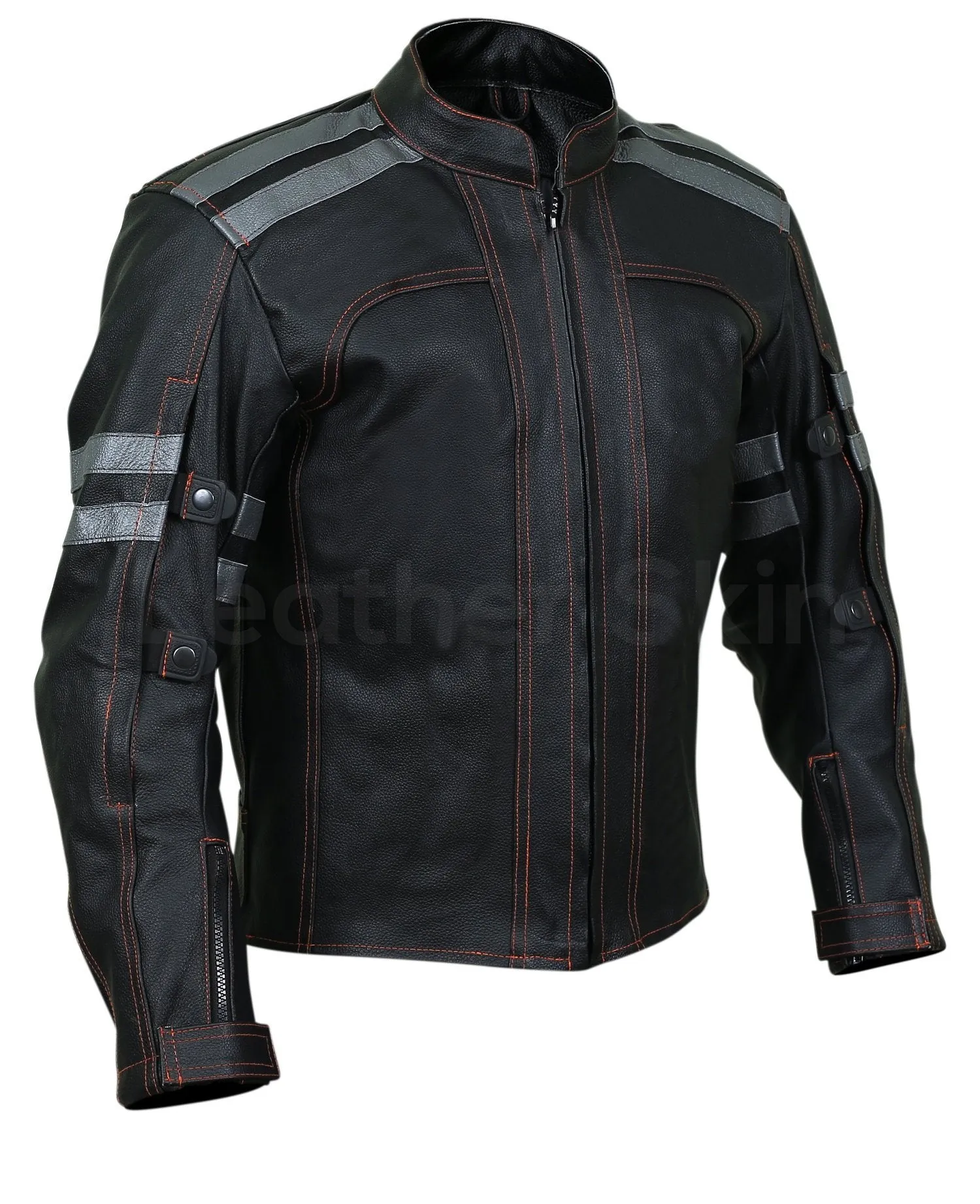 Men Black Motorcycle Biker Leather Jacket with Red Stitching - Leather Skin Shop