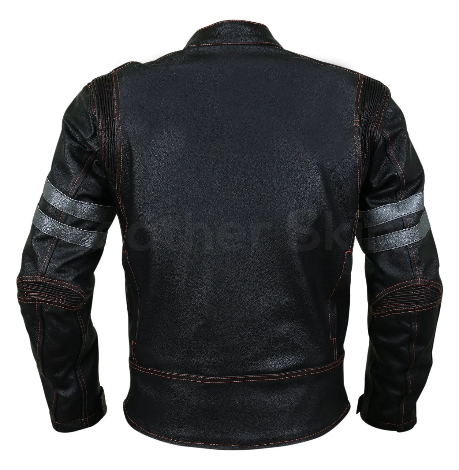 Men Black Motorcycle Biker Leather Jacket with Red Stitching - Leather Skin Shop