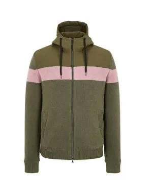 Men s Color Block Knitted Hooded Jacket Khaki 271857