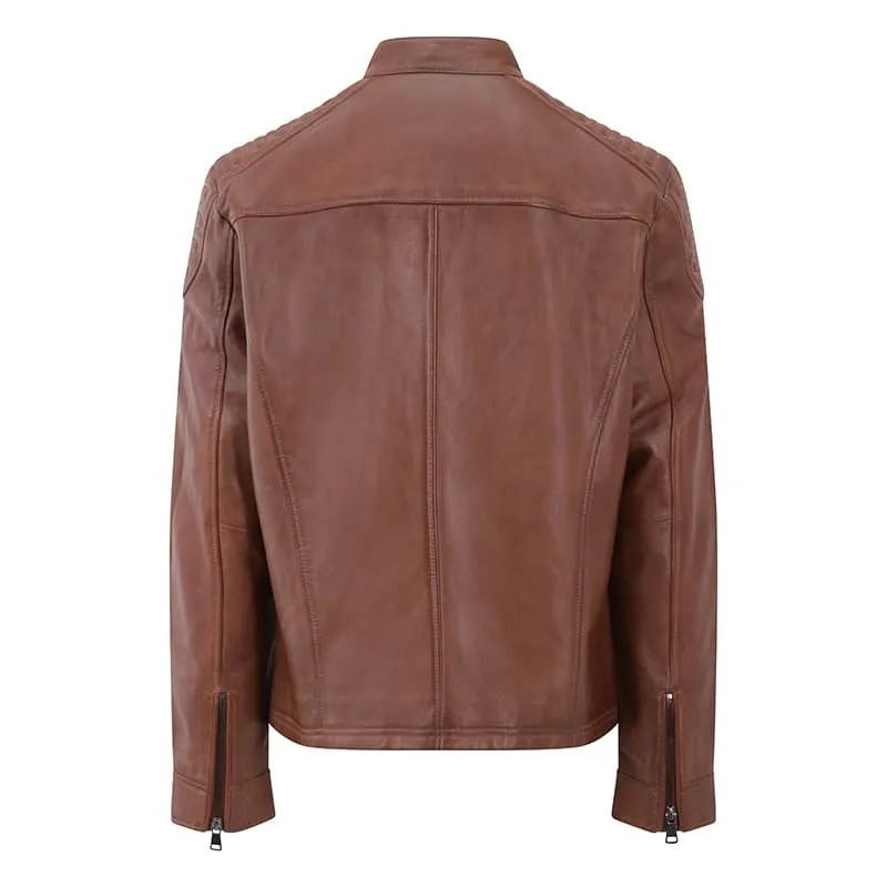 Men's Antique Brown Leather Biker Jacket - Thomas - PRIMEHIDE Leather