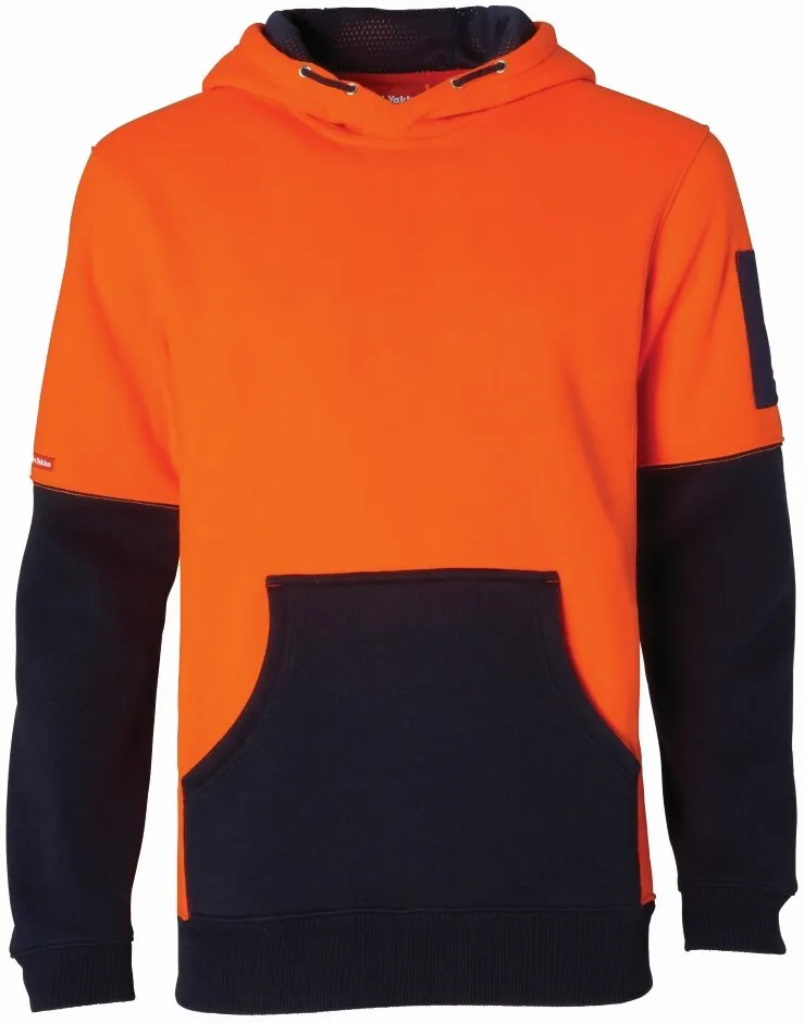 Men's Two-Tone Brushed Fleece Hoodie - Polyester Upper - Polyester Cotton Lower - Orange/Navy - X-Small - Y19325 - Foundatio