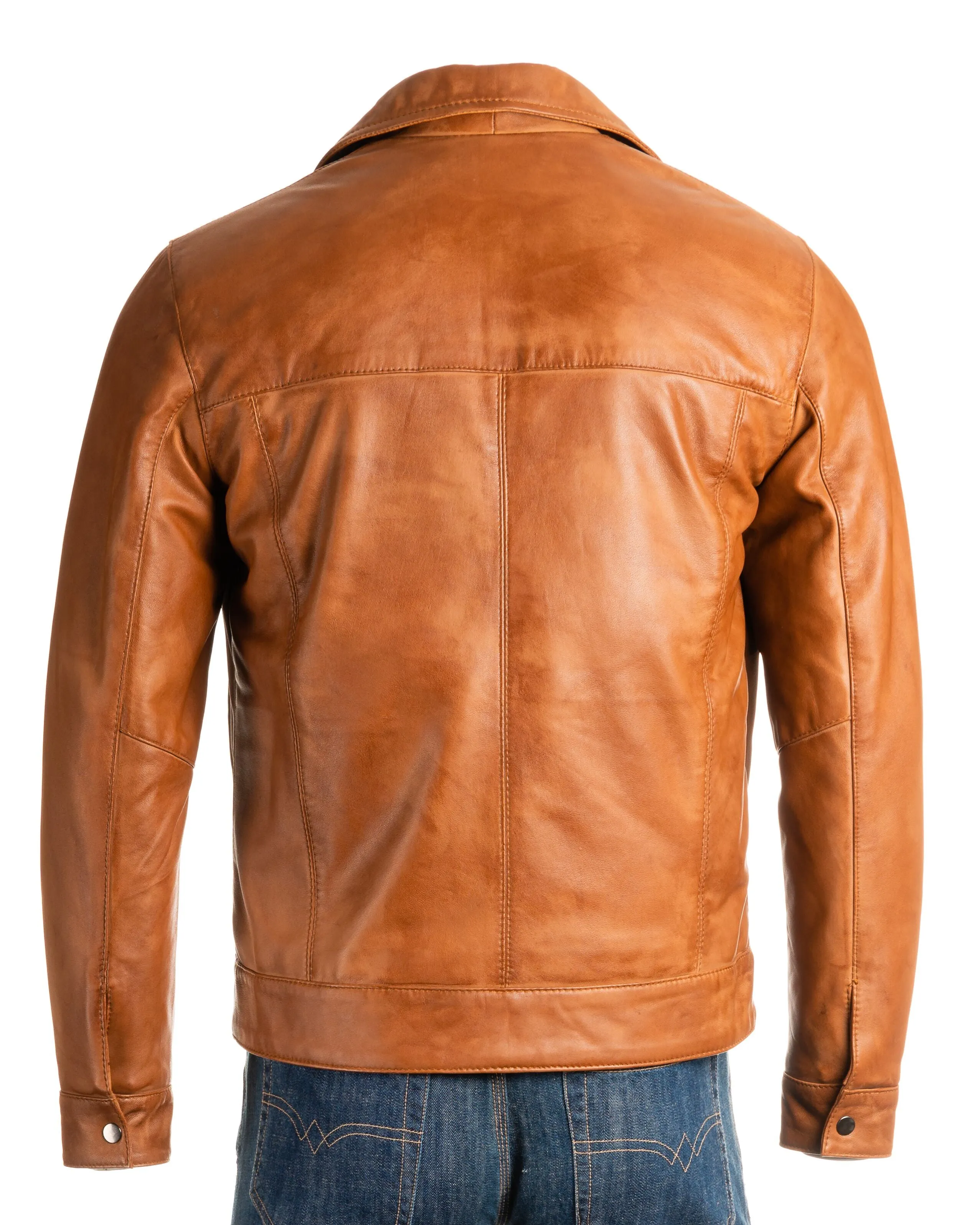 Men's Antique Cognac Harrington Style Bomber Leather Jacket: Matias