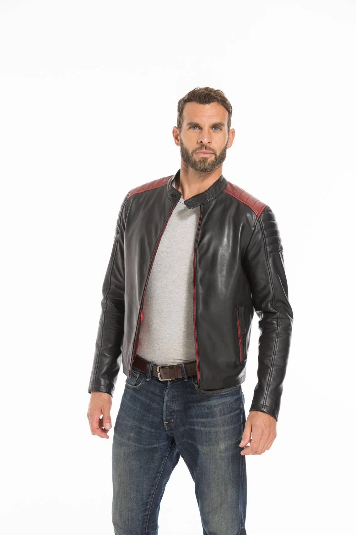 Men's black/red dilecta stoner biker style leather jacket