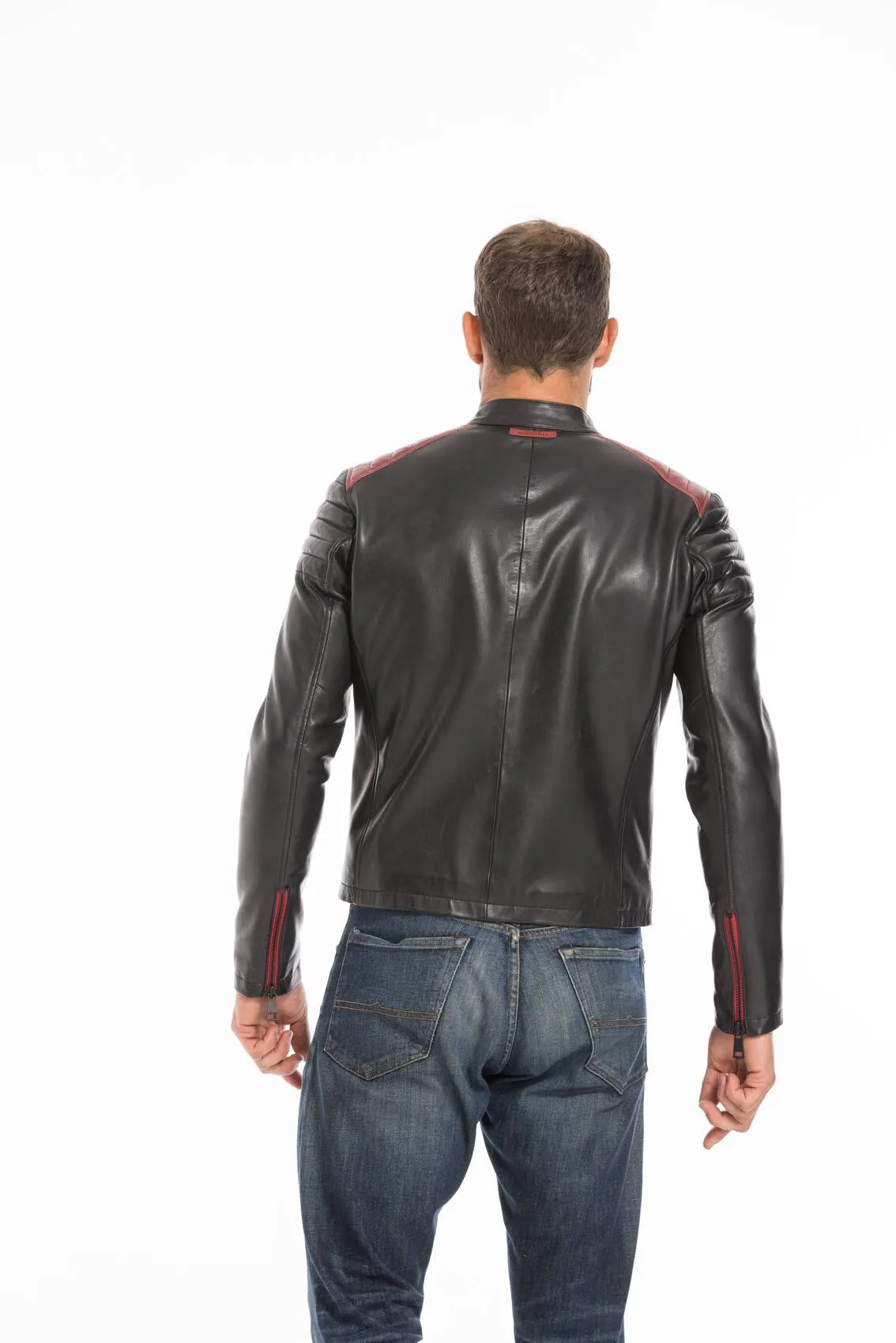 Men's black/red dilecta stoner biker style leather jacket