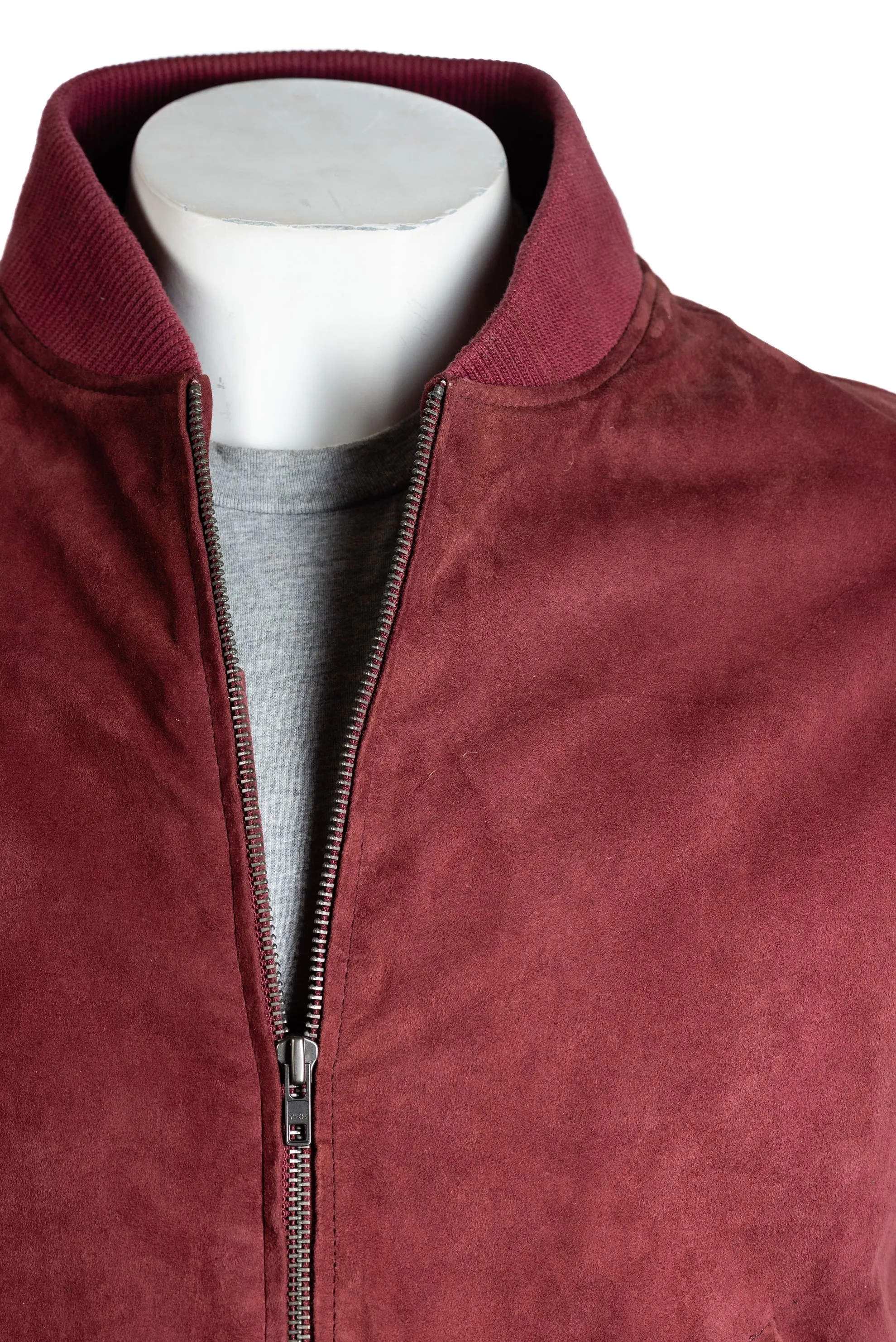 Men's Brown Rib-Knit Collar Suede Bomber: Benedict