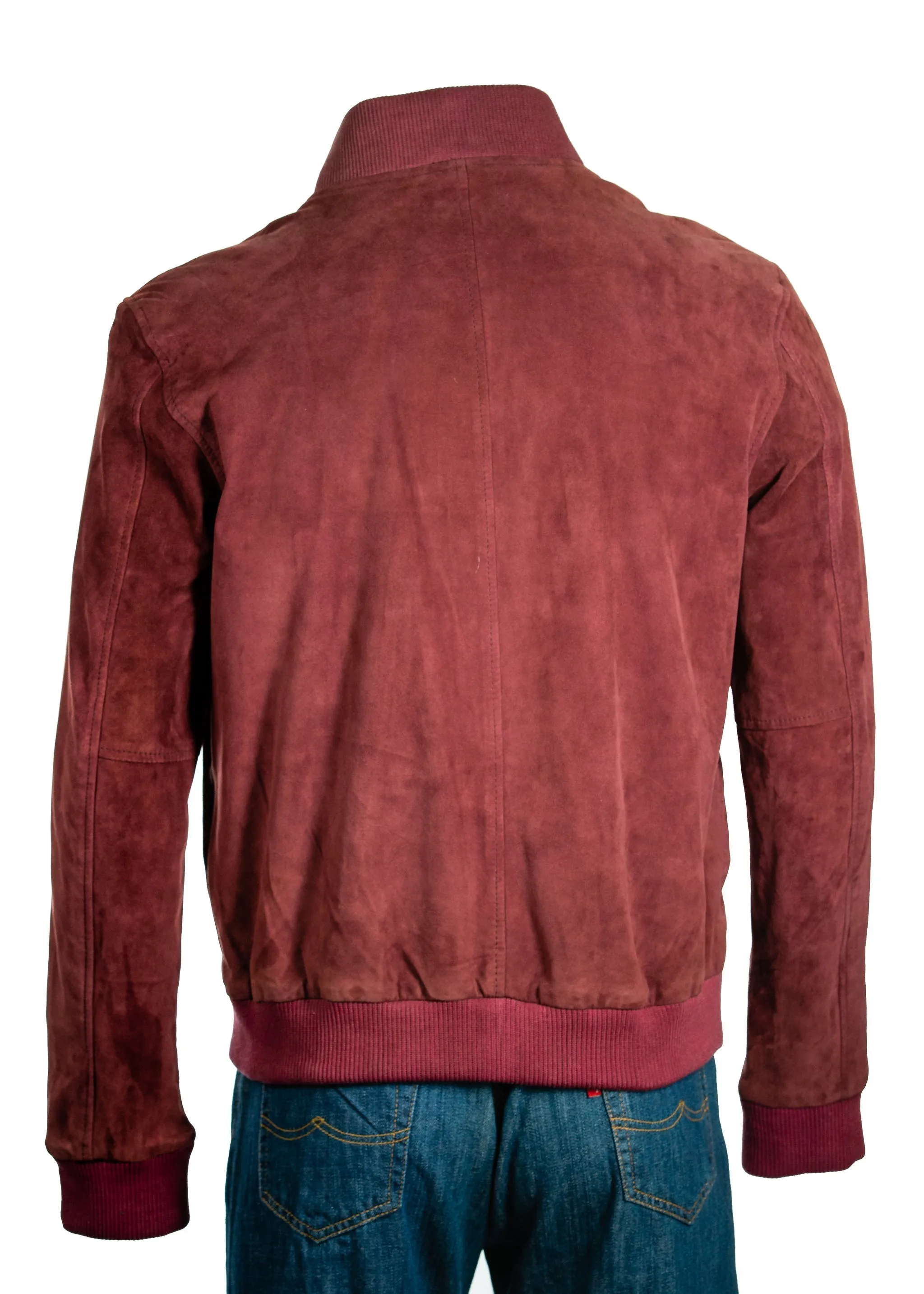 Men's Brown Rib-Knit Collar Suede Bomber: Benedict