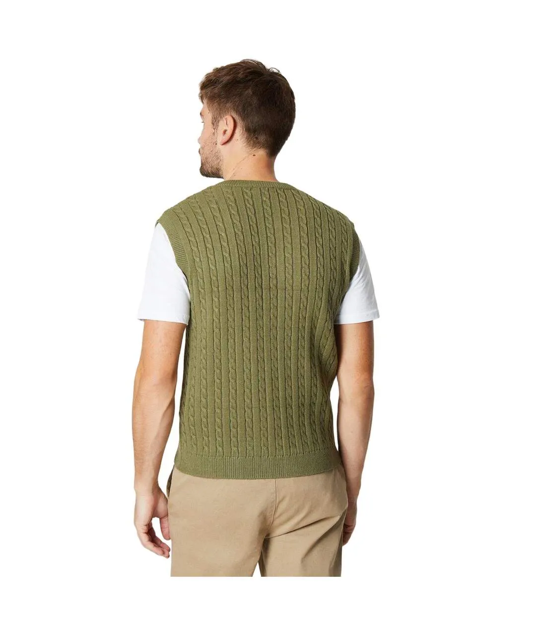 Mens cable knit vest jumper khaki green Burton