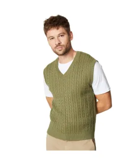 Mens cable knit vest jumper khaki green Burton