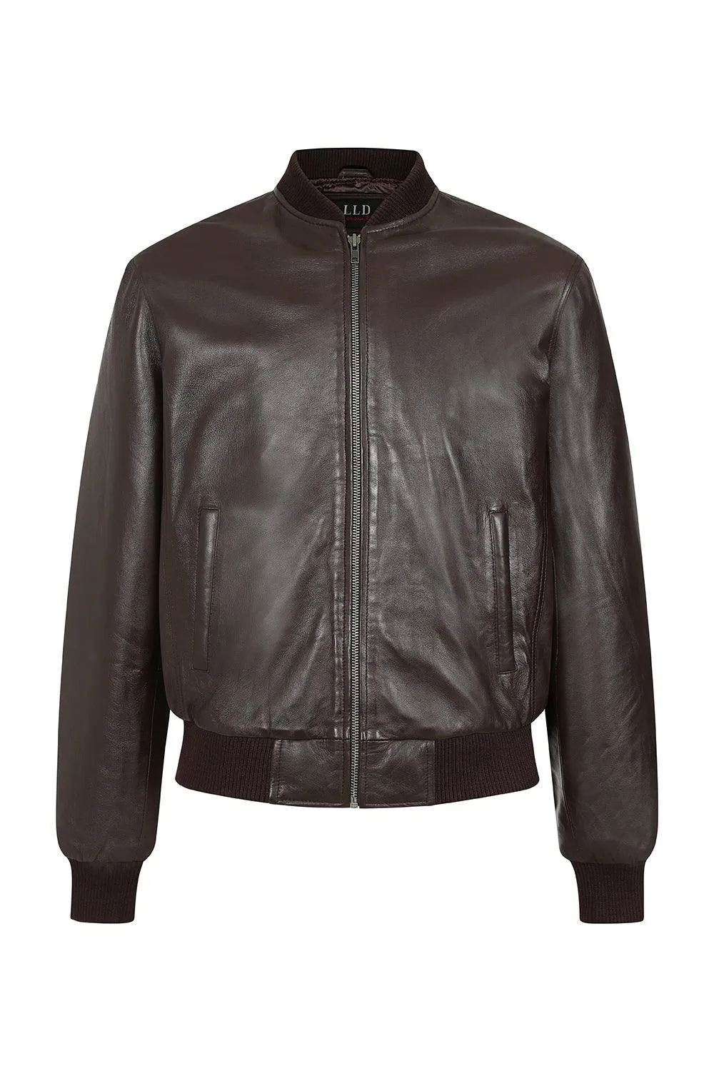 Men's Classic Brown Genuine Leather Bomber Jacket - BOBBY