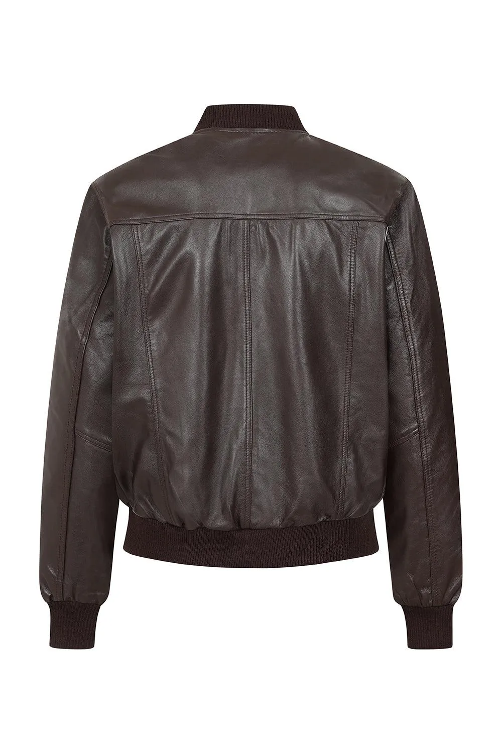 Men's Classic Brown Genuine Leather Bomber Jacket - BOBBY