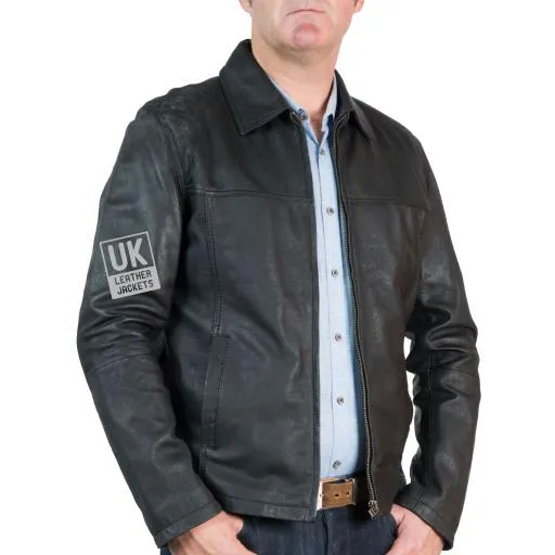 Mens Classic Zip Leather Jacket - Vintage Black | Free UK Delivery