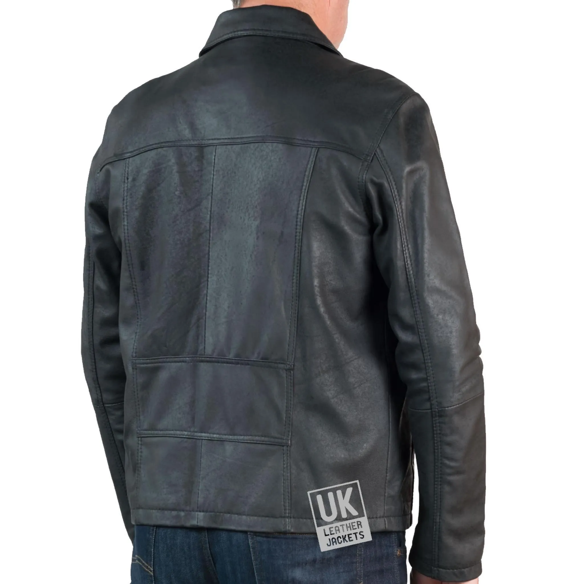 Mens Classic Zip Leather Jacket - Vintage Black | Free UK Delivery