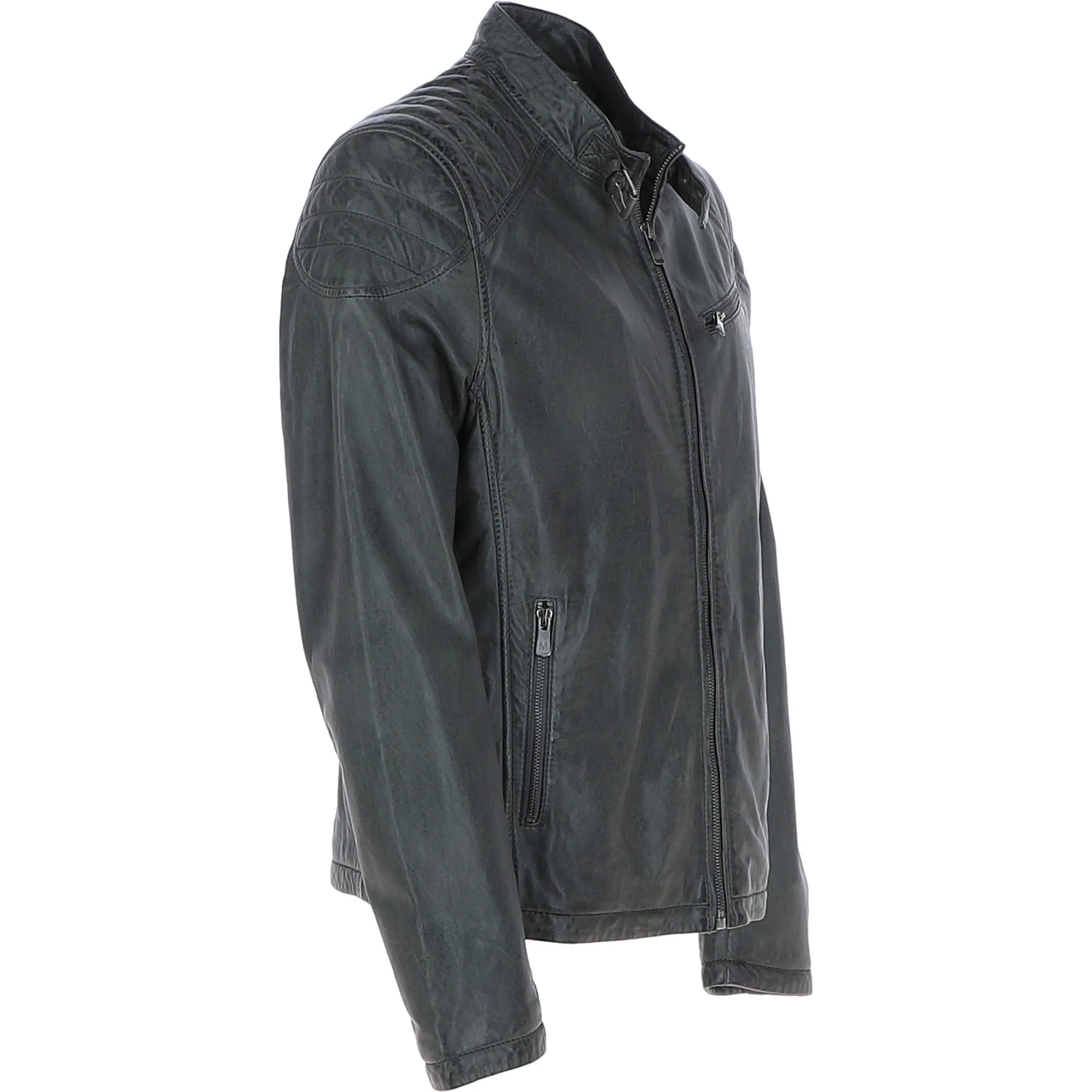 Mens Leather Biker Jacket Grey: M-Edison