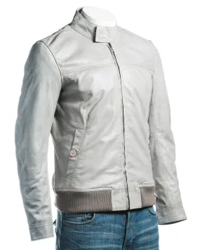 Men's Leather Bomber Jacket With Stand-Up Stud Fastening Collar: Romolo