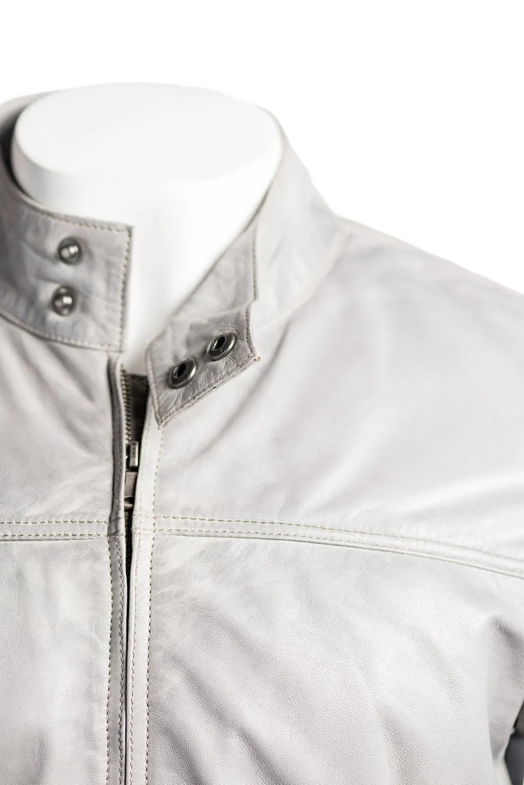 Men's Leather Bomber Jacket With Stand-Up Stud Fastening Collar: Romolo