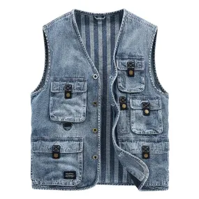 Men's Multi-pocket Cargo Denim Vest 92751714Z