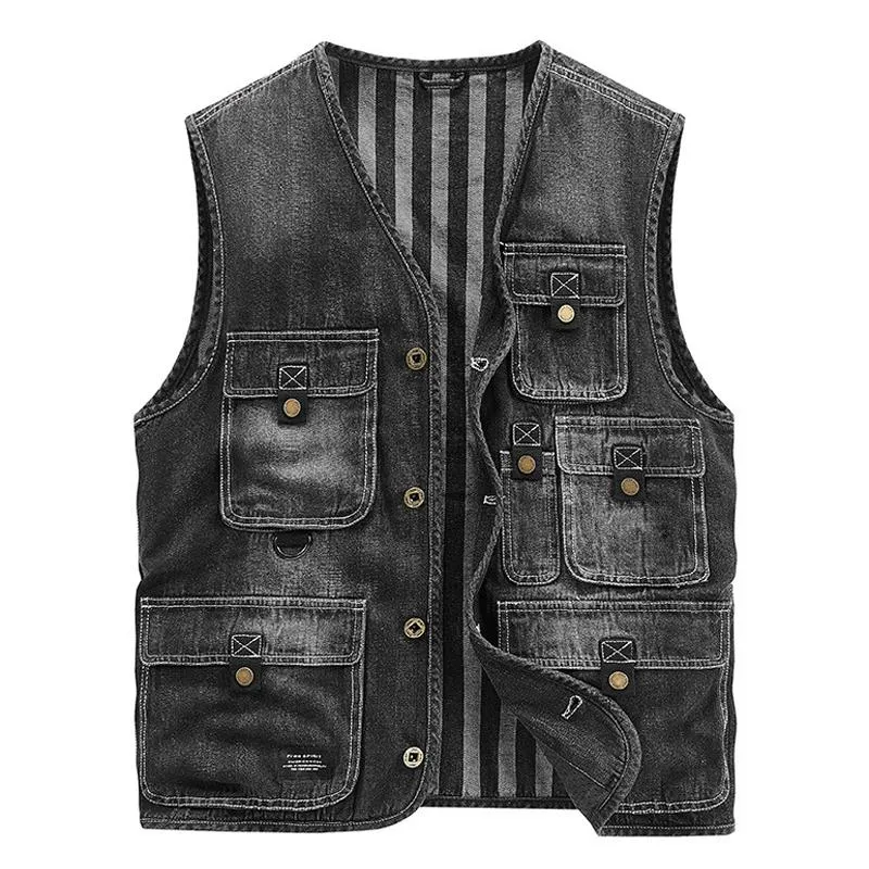 Men's Multi-pocket Cargo Denim Vest 92751714Z