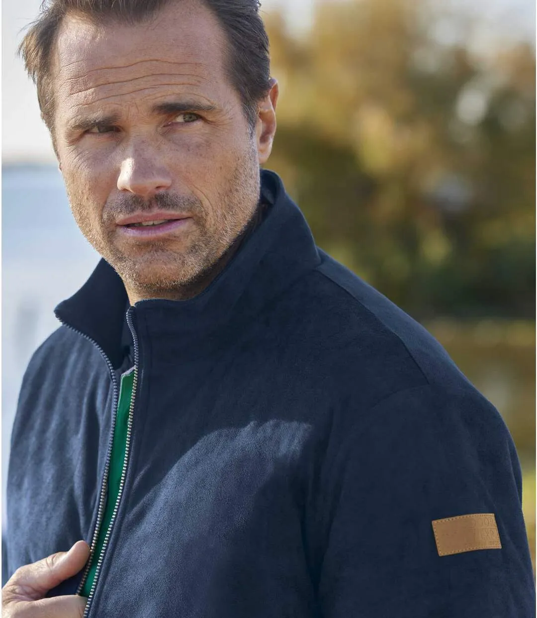 Men's Navy Faux-Suede Jacket - Water-Repellent - Full Zip 