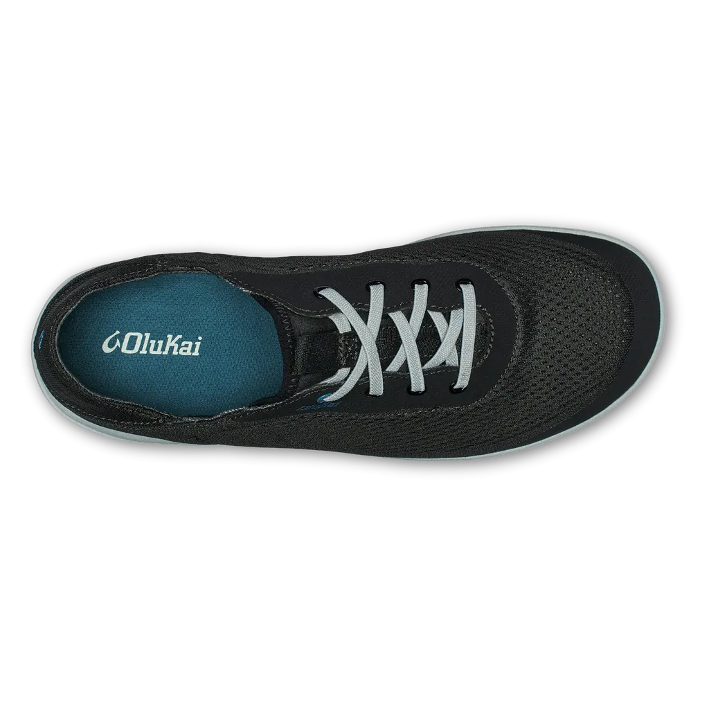 Men's Olukai Moku Pae No Tie Boat Shoes Color: Black/ Blue Coral