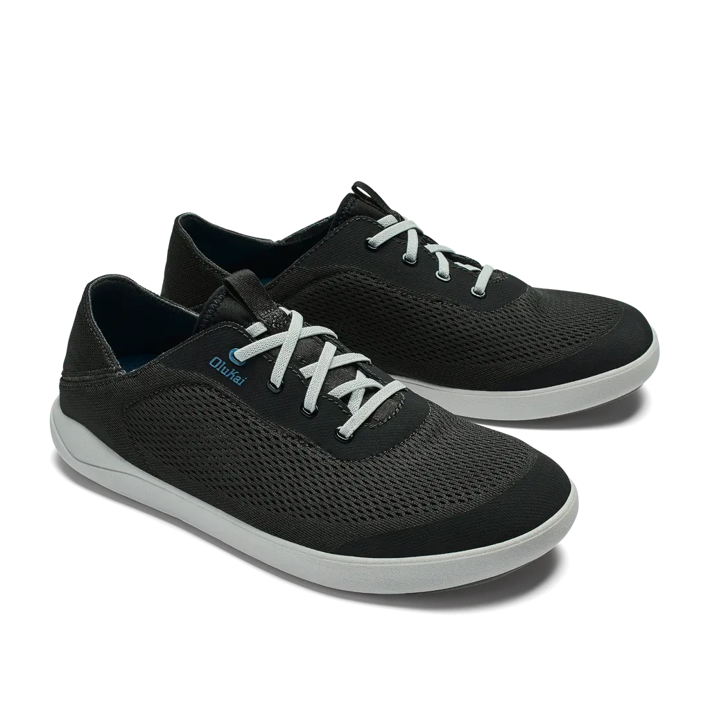 Men's Olukai Moku Pae No Tie Boat Shoes Color: Black/ Blue Coral