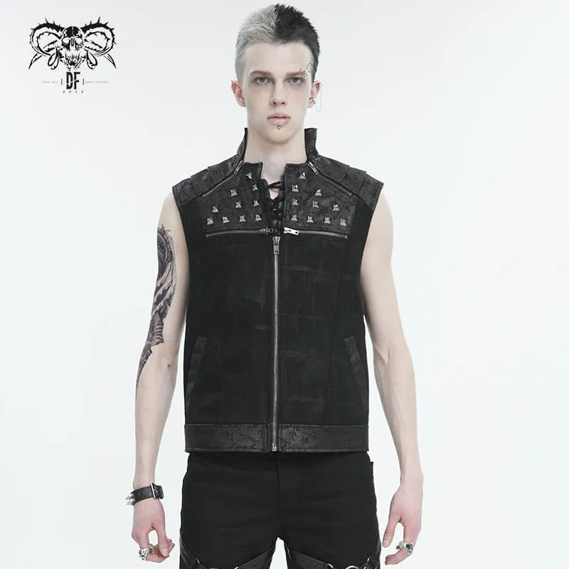 Men's Punk Stand Collar Studded Vest