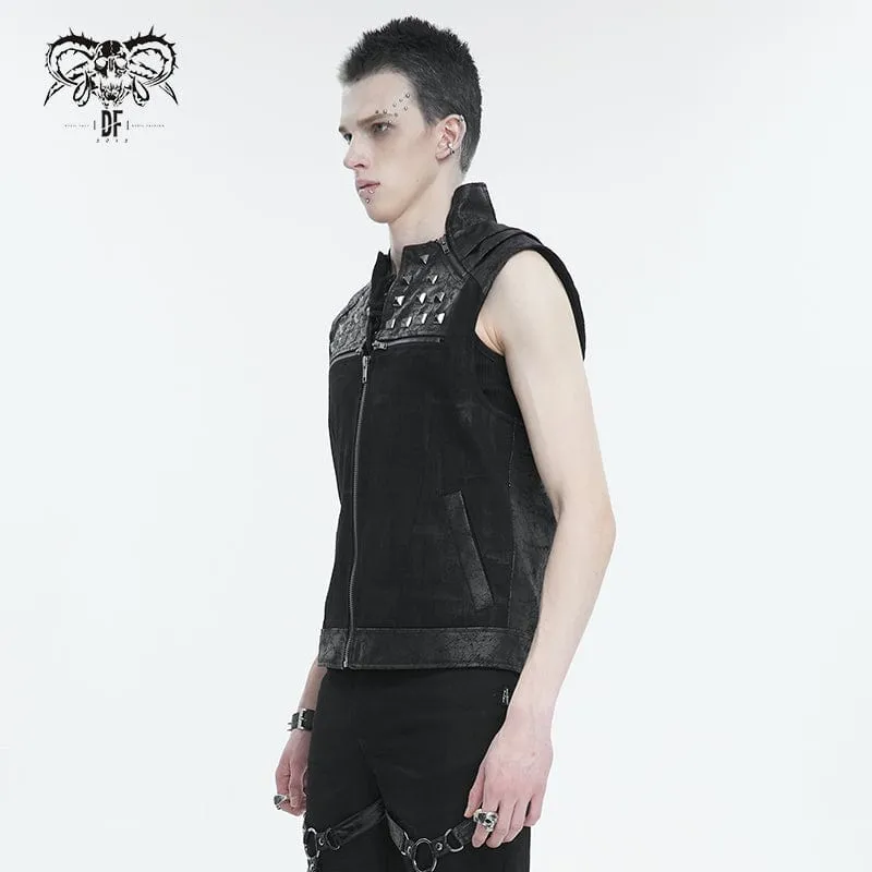 Men's Punk Stand Collar Studded Vest