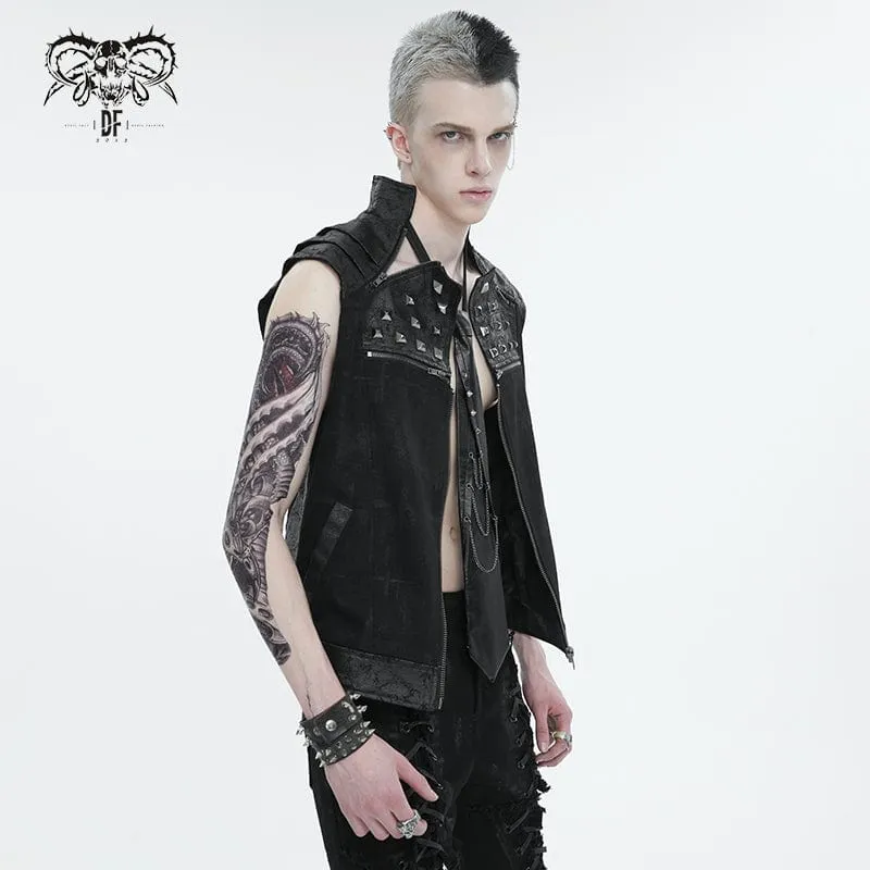 Men's Punk Stand Collar Studded Vest