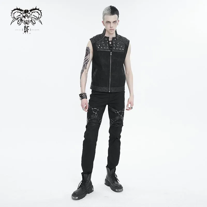 Men's Punk Stand Collar Studded Vest