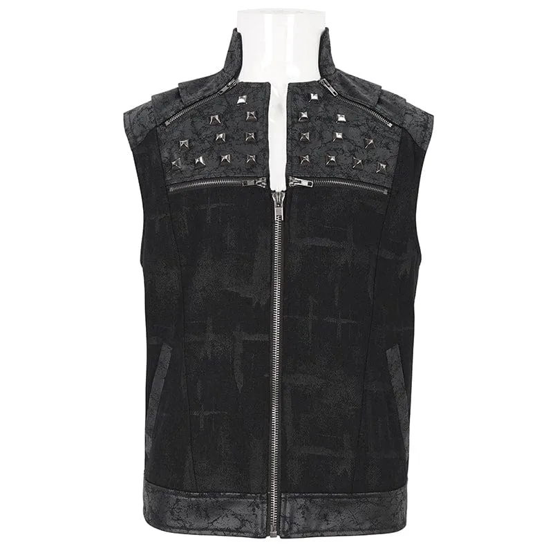 Men's Punk Stand Collar Studded Vest