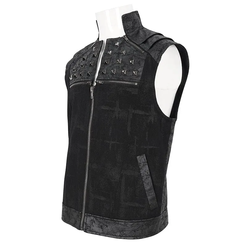 Men's Punk Stand Collar Studded Vest