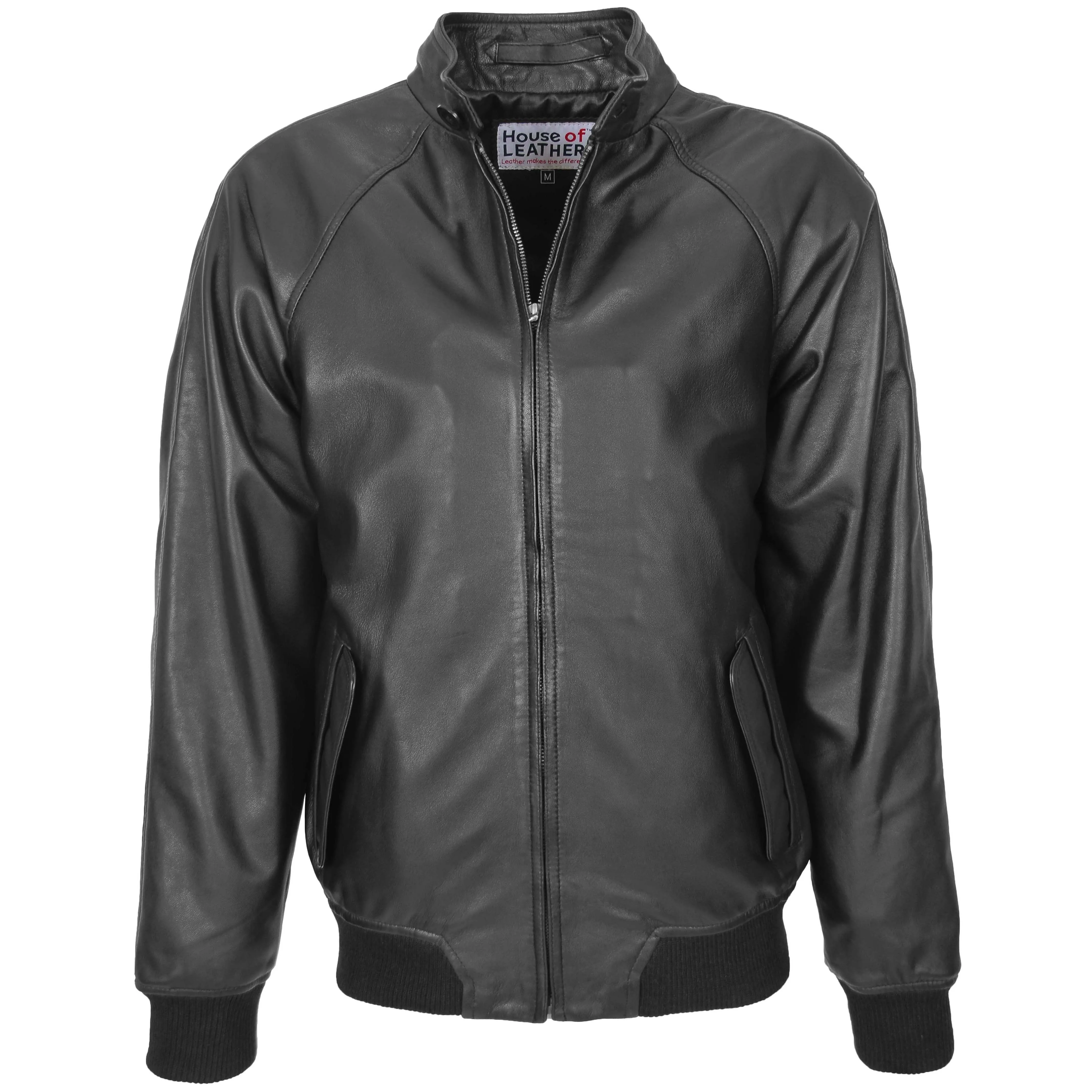 Mens Real Leather Bomber Jacket Raglan Shoulder Francis Black