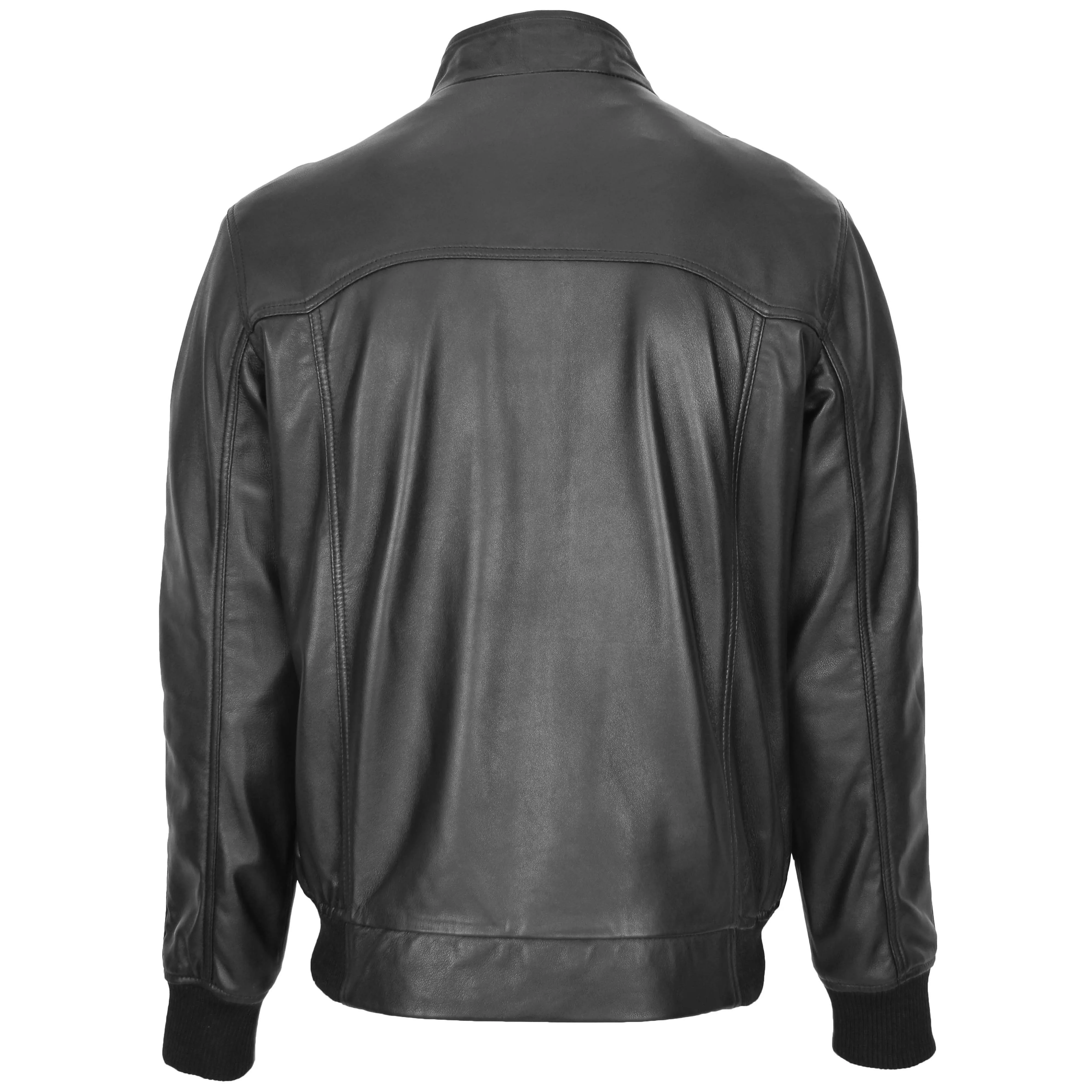 Mens Real Leather Bomber Jacket Raglan Shoulder Francis Black