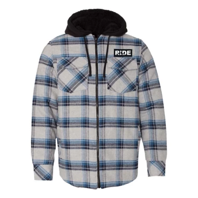 Men's Ride Brand Full Zip Patch Hooded Flannel Jacket