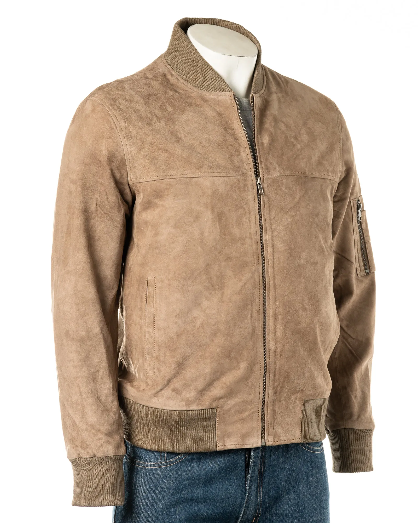 Men's Sand Rib-Knit Collar Suede Bomber: Tito