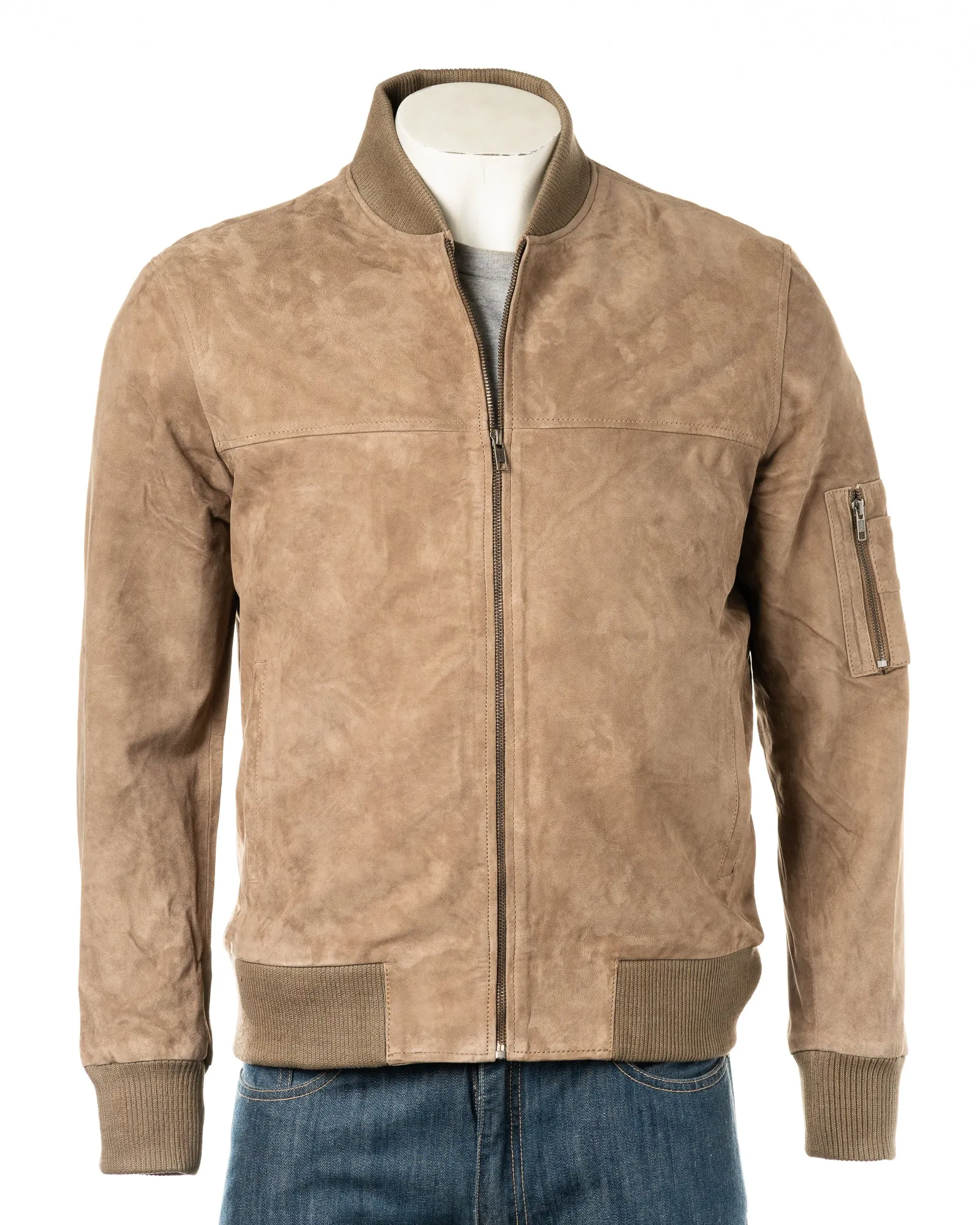 Men's Sand Rib-Knit Collar Suede Bomber: Tito