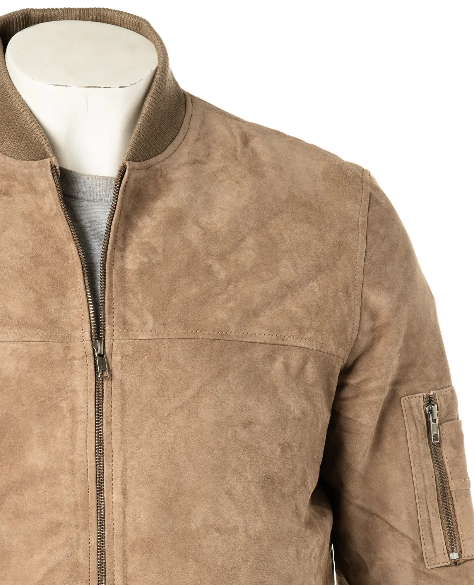 Men's Sand Rib-Knit Collar Suede Bomber: Tito