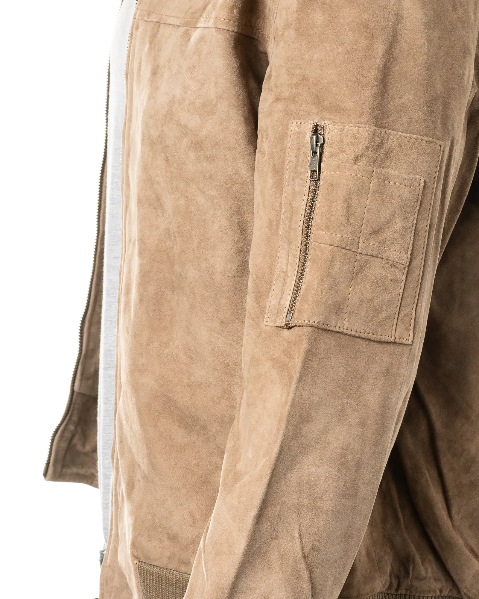 Men's Sand Rib-Knit Collar Suede Bomber: Tito