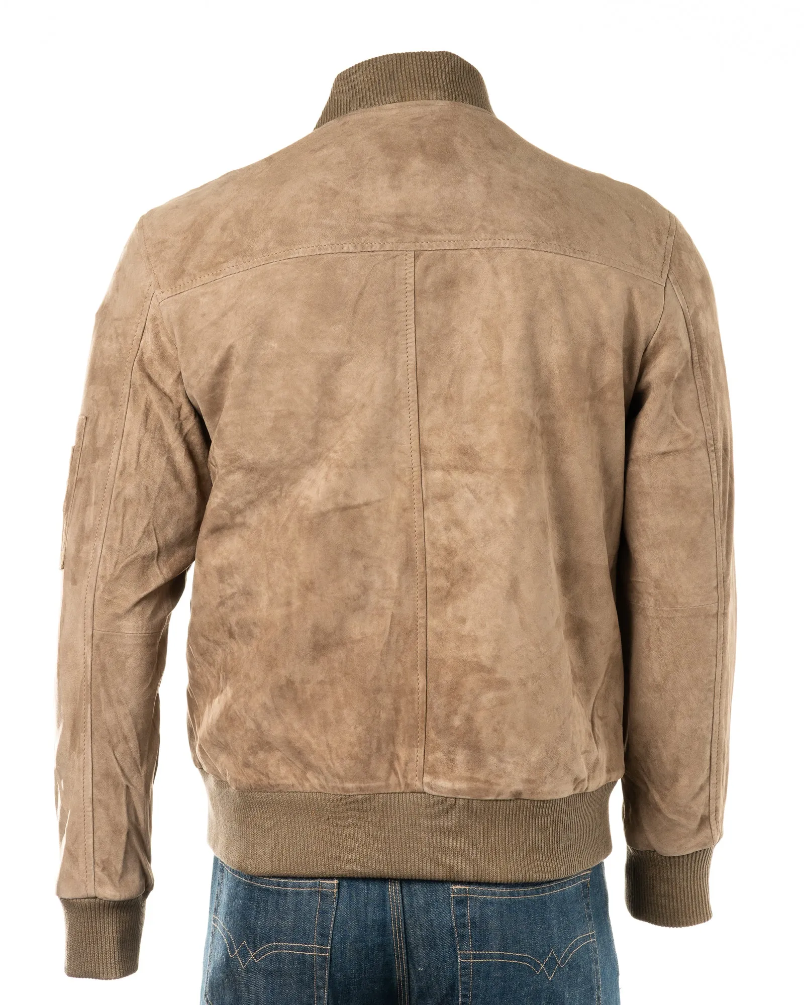 Men's Sand Rib-Knit Collar Suede Bomber: Tito