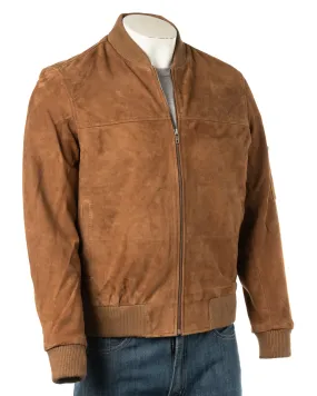 Men's Tobacco Rib-Knit Collar Suede Bomber: Tito