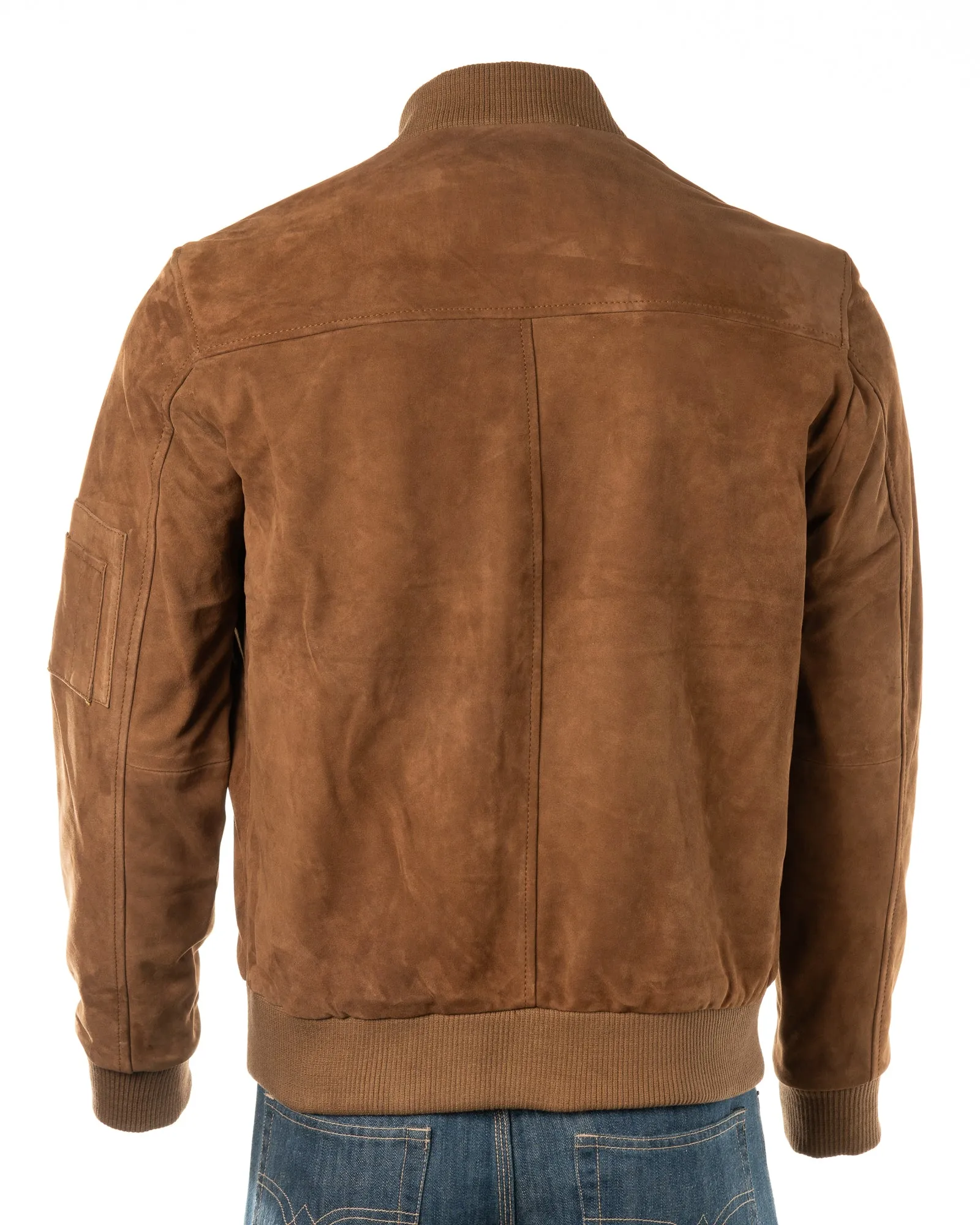 Men's Tobacco Rib-Knit Collar Suede Bomber: Tito