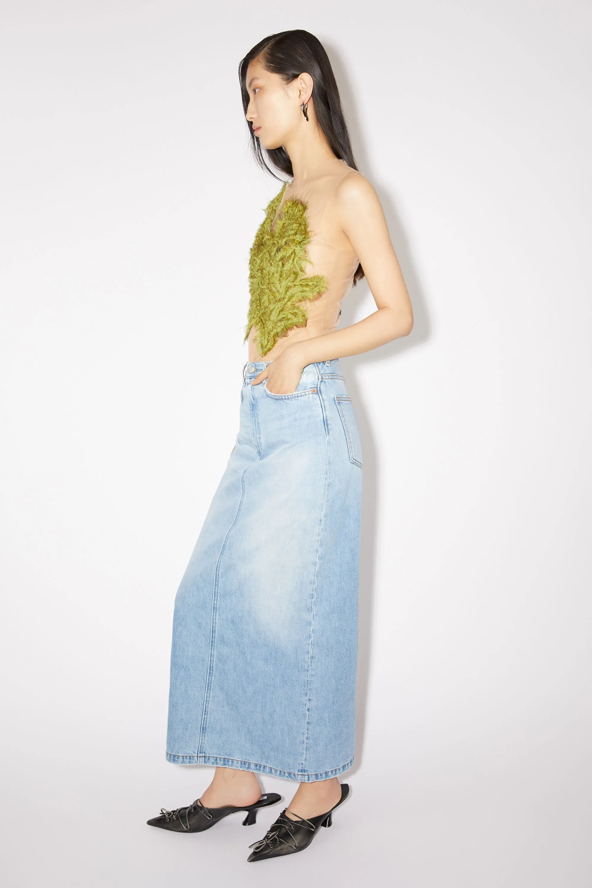 Mid-length denim skirt