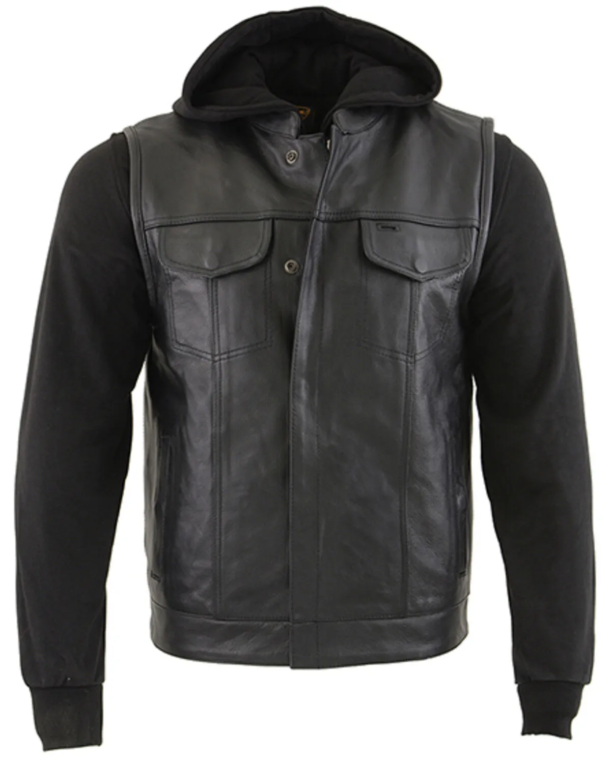 Milwaukee Leather Men's Club Style Zip Front Vest and Full Sleeve Hooded Jacket - Big