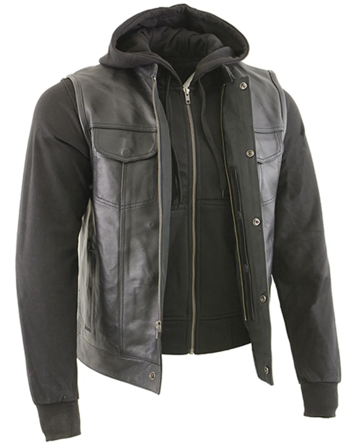 Milwaukee Leather Men's Club Style Zip Front Vest and Full Sleeve Hooded Jacket - Big